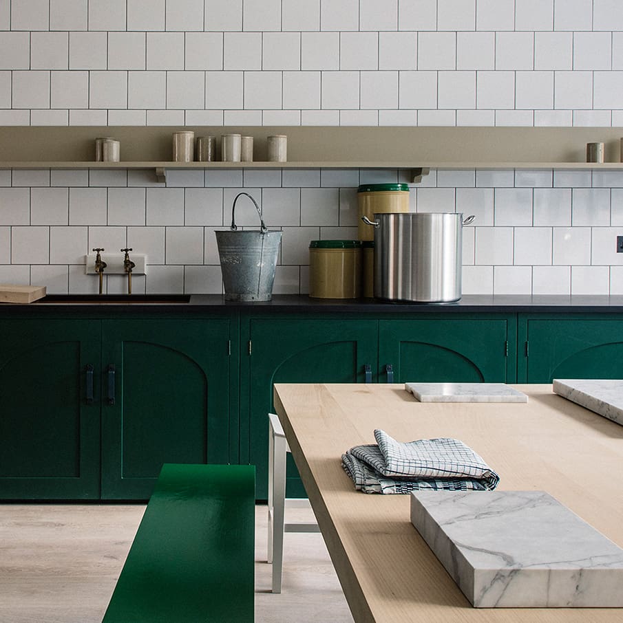 Plain English Design Pimlico Road Showroom featuring the Kew inspired Bespoke kitchen design
