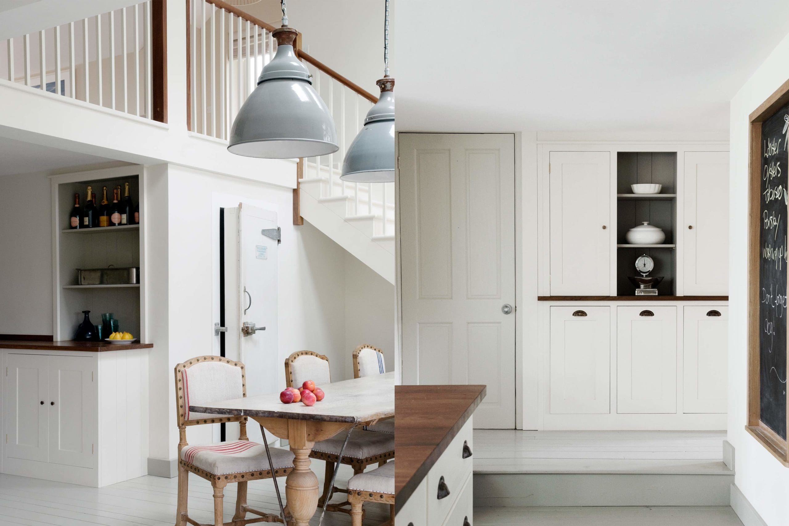  Cornish Holiday Home Kitchen featuring bespoke Spitalfields Georgian cupboards and an Island with a handcrafted American Black Walnut worktop.