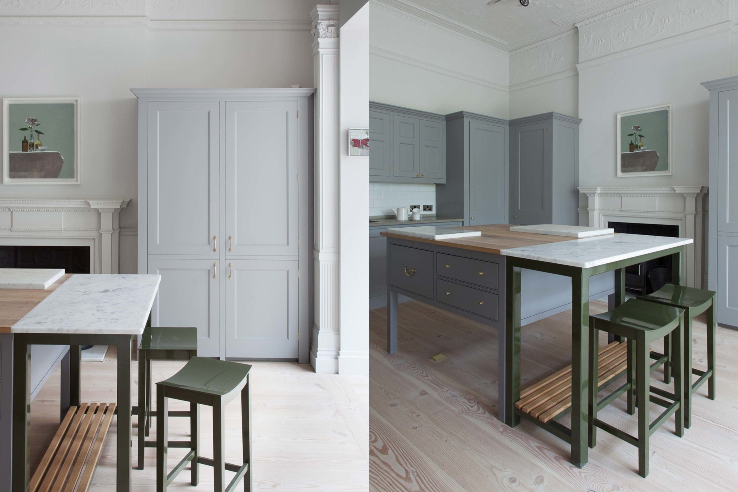  Traditional kitchen with breakfast bar and fireplace