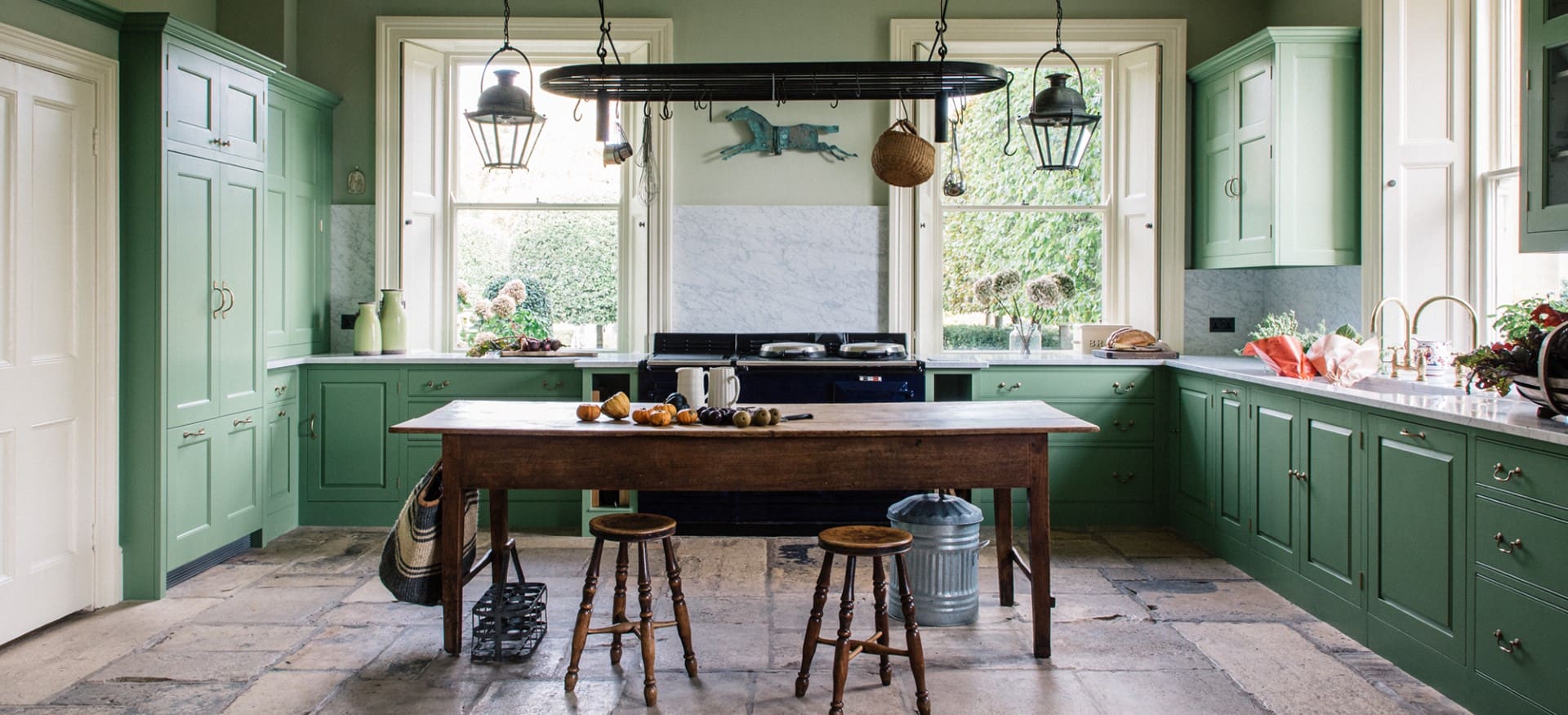 Green bespoke kitchen design by Plain English with Robert Young Antiques